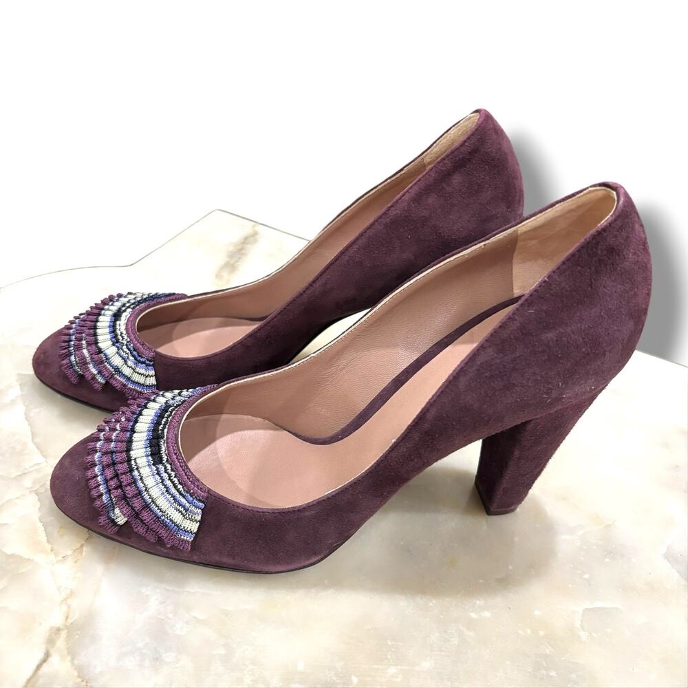 Missoni Women’s Purple Suede Tassle Pumps Heels Size 8.5 EU 38.5 Designer Italy